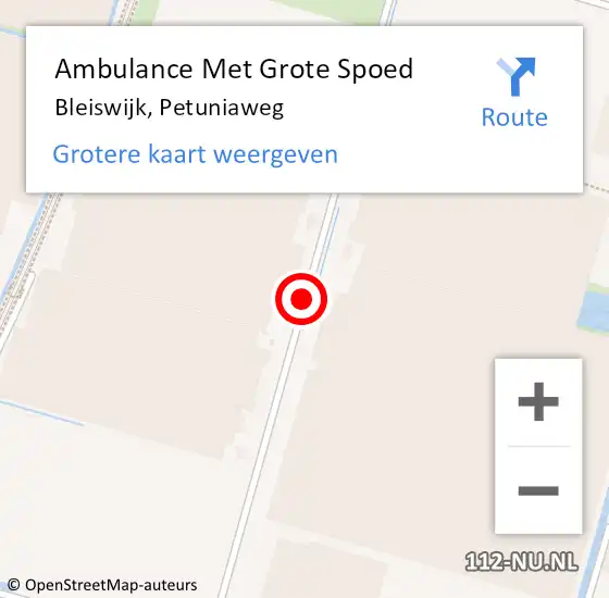Locatie op kaart van de 112 melding: Ambulance Met Grote Spoed Naar Bleiswijk, Petuniaweg op 23 april 2020 16:34
