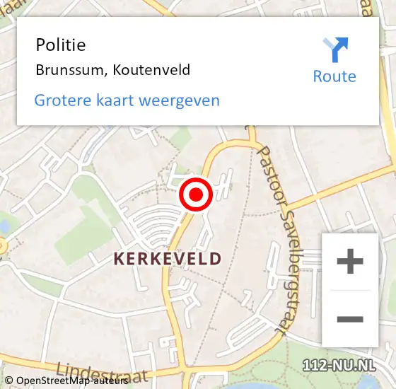 Locatie op kaart van de 112 melding: Politie Brunssum, Koutenveld op 23 april 2020 16:39