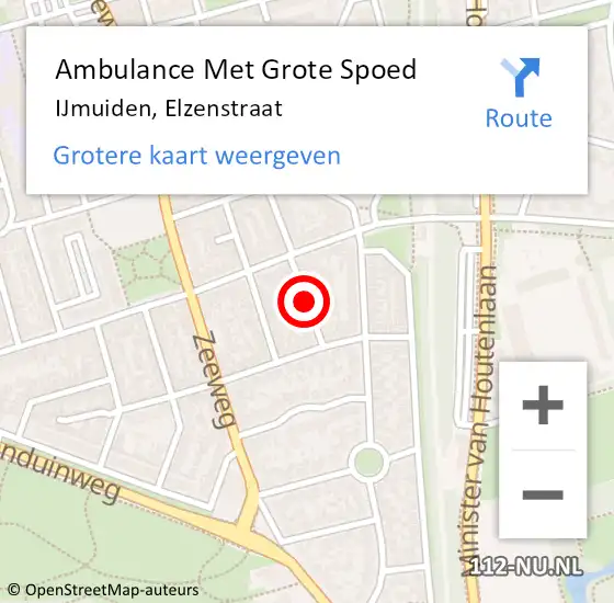 Locatie op kaart van de 112 melding: Ambulance Met Grote Spoed Naar IJmuiden, Elzenstraat op 23 april 2020 17:36