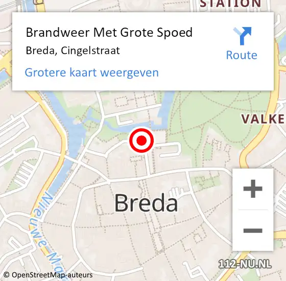 Locatie op kaart van de 112 melding: Brandweer Met Grote Spoed Naar Breda, Cingelstraat op 23 april 2020 18:27