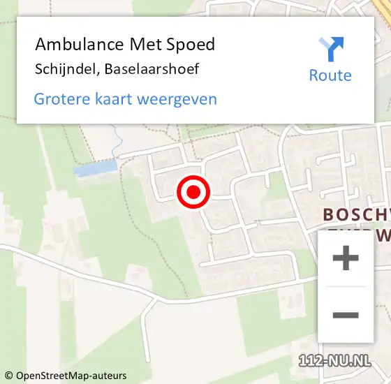 Locatie op kaart van de 112 melding: Ambulance Met Spoed Naar Schijndel, Baselaarshoef op 23 april 2020 21:19