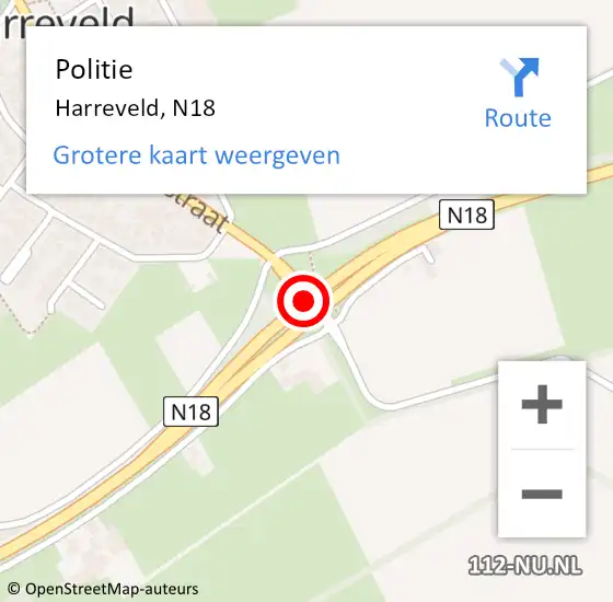 Locatie op kaart van de 112 melding: Politie Harreveld, N18 op 23 april 2020 23:52