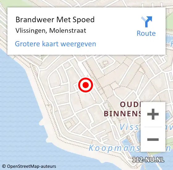 Locatie op kaart van de 112 melding: Brandweer Met Spoed Naar Vlissingen, Molenstraat op 24 april 2020 09:54