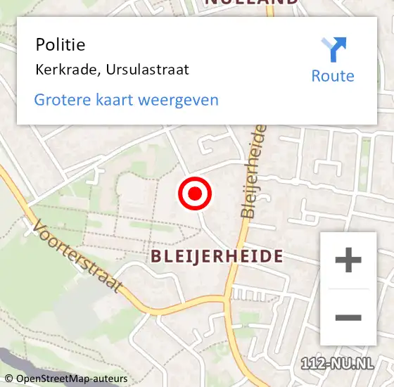 Locatie op kaart van de 112 melding: Politie Kerkrade, Ursulastraat op 24 april 2020 11:25