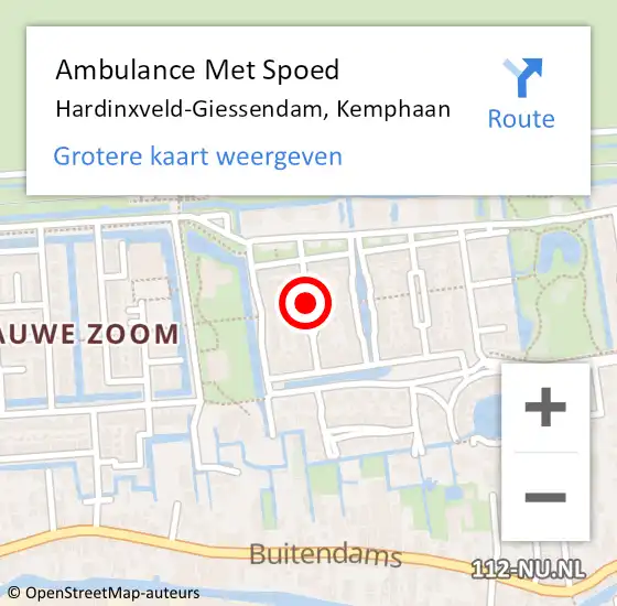 Locatie op kaart van de 112 melding: Ambulance Met Spoed Naar Hardinxveld-Giessendam, Kemphaan op 24 april 2020 12:09