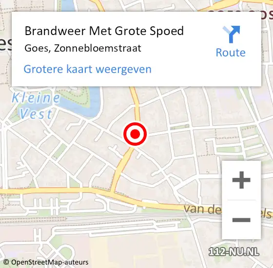 Locatie op kaart van de 112 melding: Brandweer Met Grote Spoed Naar Goes, Zonnebloemstraat op 4 mei 2014 23:48