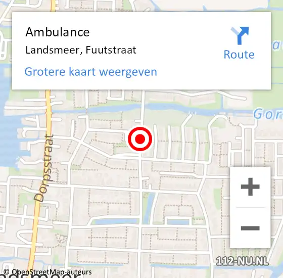 Locatie op kaart van de 112 melding: Ambulance Landsmeer, Fuutstraat op 24 april 2020 16:55