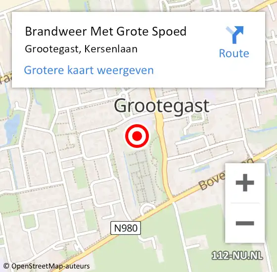 Locatie op kaart van de 112 melding: Brandweer Met Grote Spoed Naar Grootegast, Kersenlaan op 5 mei 2014 01:14