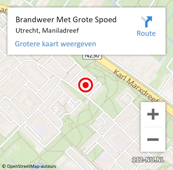 Locatie op kaart van de 112 melding: Brandweer Met Grote Spoed Naar Utrecht, Maniladreef op 24 april 2020 20:26