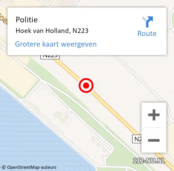 Locatie op kaart van de 112 melding: Politie Hoek van Holland, N223 op 24 april 2020 21:45