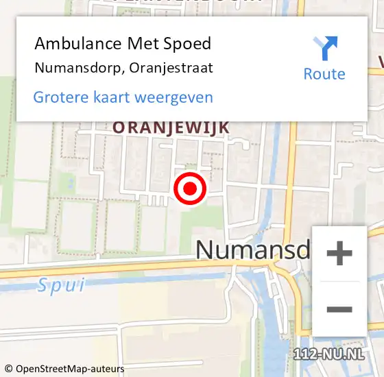 Locatie op kaart van de 112 melding: Ambulance Met Spoed Naar Numansdorp, Oranjestraat op 5 mei 2014 01:49