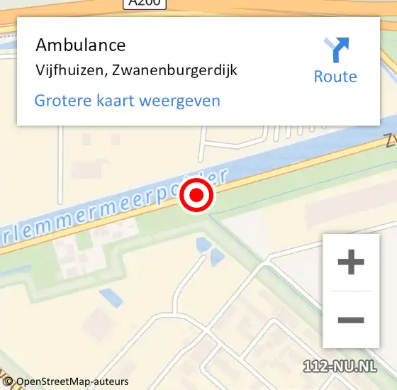 Locatie op kaart van de 112 melding: Ambulance Vijfhuizen, Zwanenburgerdijk op 24 april 2020 23:52