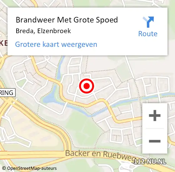 Locatie op kaart van de 112 melding: Brandweer Met Grote Spoed Naar Breda, Elzenbroek op 25 april 2020 02:07