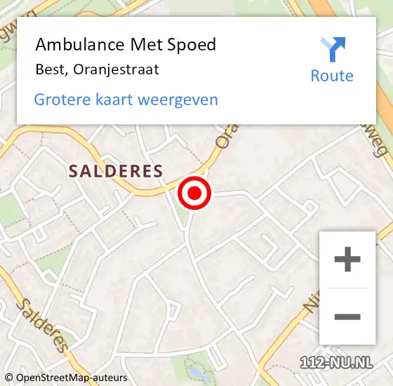 Locatie op kaart van de 112 melding: Ambulance Met Spoed Naar Best, Oranjestraat op 25 april 2020 04:34