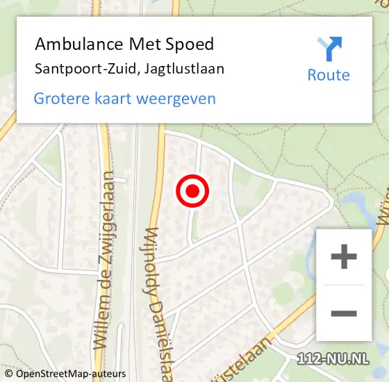 Locatie op kaart van de 112 melding: Ambulance Met Spoed Naar Santpoort-Zuid, Jagtlustlaan op 25 april 2020 05:22