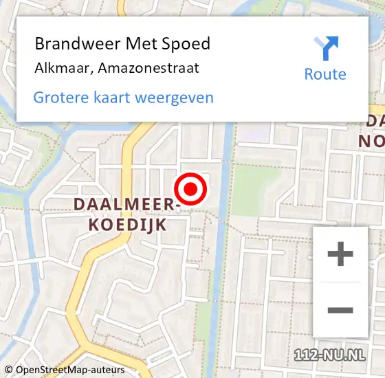 Locatie op kaart van de 112 melding: Brandweer Met Spoed Naar Alkmaar, Amazonestraat op 25 april 2020 06:39