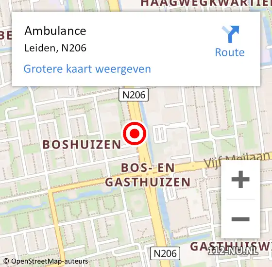 Locatie op kaart van de 112 melding: Ambulance Leiden, N206 op 25 april 2020 07:34
