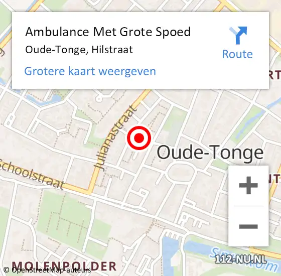Locatie op kaart van de 112 melding: Ambulance Met Grote Spoed Naar Oude-Tonge, Hilstraat op 25 april 2020 11:10