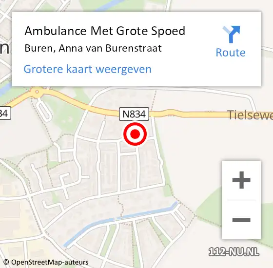 Locatie op kaart van de 112 melding: Ambulance Met Grote Spoed Naar Buren, Anna van Burenstraat op 5 mei 2014 03:26