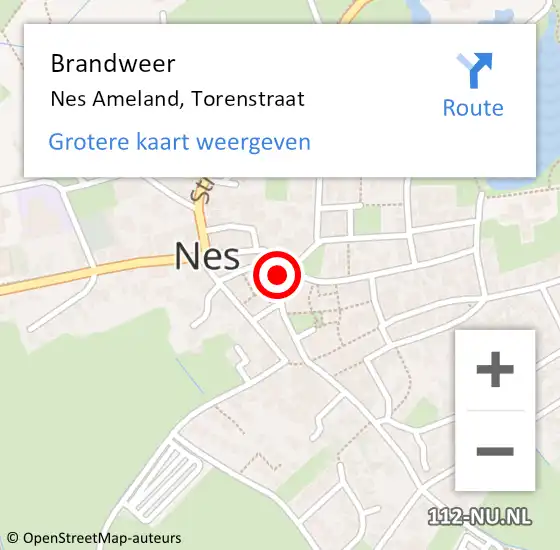 Locatie op kaart van de 112 melding: Brandweer Nes Ameland, Torenstraat op 25 april 2020 11:36
