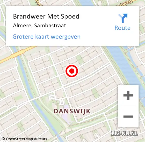 Locatie op kaart van de 112 melding: Brandweer Met Spoed Naar Almere, Sambastraat op 25 april 2020 13:47