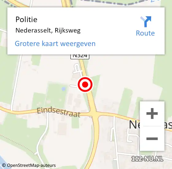 Locatie op kaart van de 112 melding: Politie Nederasselt, Rijksweg op 25 april 2020 14:11