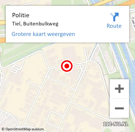 Locatie op kaart van de 112 melding: Politie Tiel, Buitenbulkweg op 25 april 2020 14:53