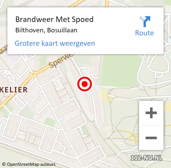 Locatie op kaart van de 112 melding: Brandweer Met Spoed Naar Bilthoven, Bosuillaan op 25 april 2020 15:01