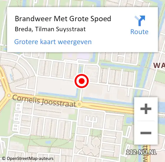 Locatie op kaart van de 112 melding: Brandweer Met Grote Spoed Naar Breda, Tilman Suysstraat op 25 april 2020 15:40