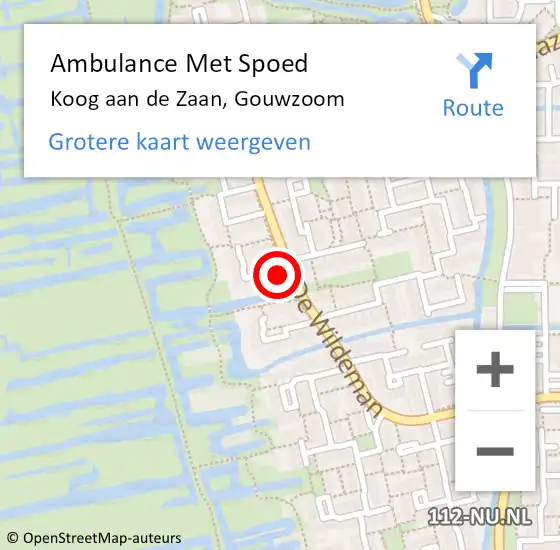 Locatie op kaart van de 112 melding: Ambulance Met Spoed Naar Koog aan de Zaan, Gouwzoom op 5 mei 2014 04:47
