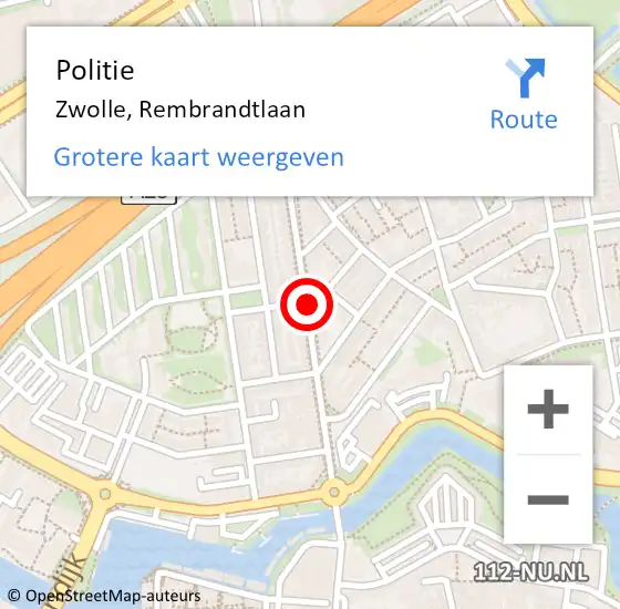 Locatie op kaart van de 112 melding: Politie Zwolle, Rembrandtlaan op 25 april 2020 18:48