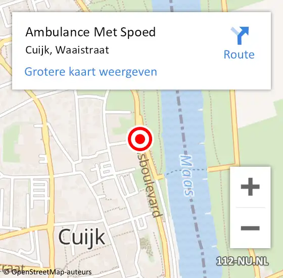 Locatie op kaart van de 112 melding: Ambulance Met Spoed Naar Cuijk, Waaistraat op 25 april 2020 19:21