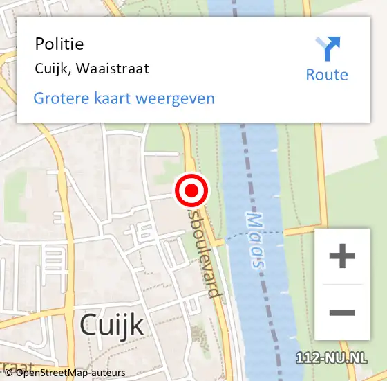 Locatie op kaart van de 112 melding: Politie Cuijk, Waaistraat op 25 april 2020 19:22