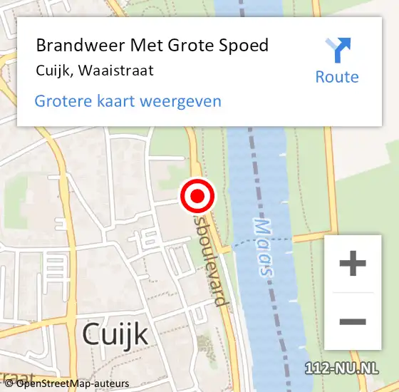 Locatie op kaart van de 112 melding: Brandweer Met Grote Spoed Naar Cuijk, Waaistraat op 25 april 2020 19:22