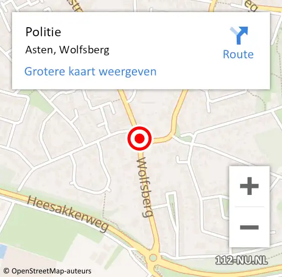 Locatie op kaart van de 112 melding: Politie Asten, Wolfsberg op 25 april 2020 19:38