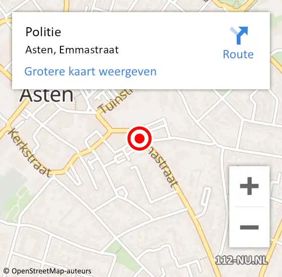 Locatie op kaart van de 112 melding: Politie Asten, Emmastraat op 25 april 2020 19:39