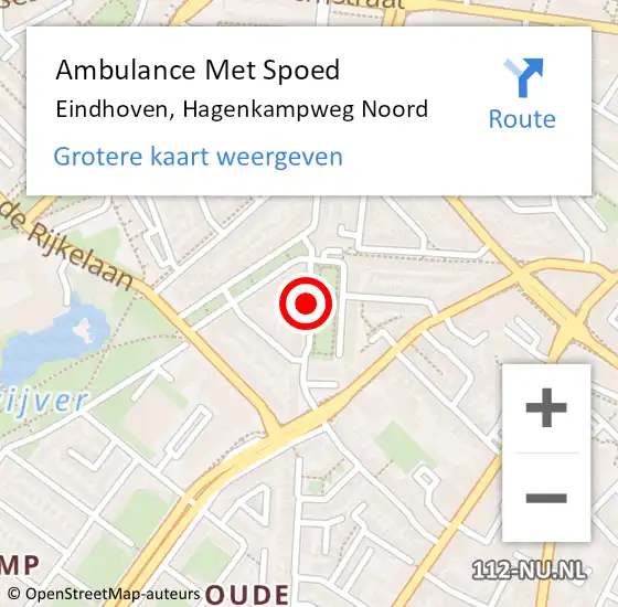 Locatie op kaart van de 112 melding: Ambulance Met Spoed Naar Eindhoven, Hagenkampweg Noord op 25 april 2020 20:10