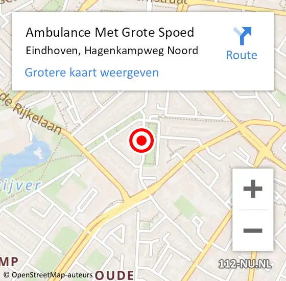 Locatie op kaart van de 112 melding: Ambulance Met Grote Spoed Naar Eindhoven, Hagenkampweg Noord op 25 april 2020 20:37