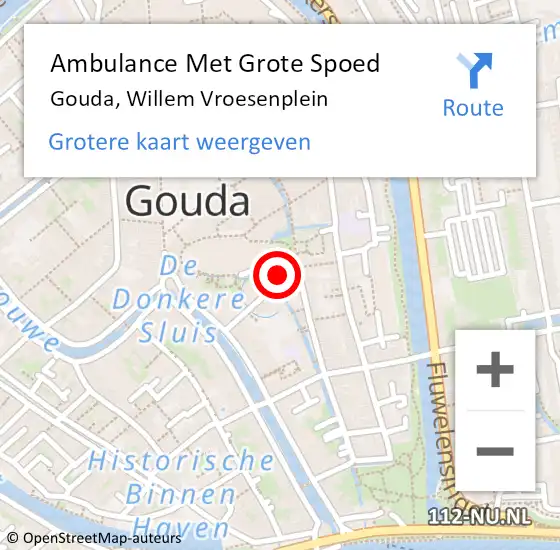 Locatie op kaart van de 112 melding: Ambulance Met Grote Spoed Naar Gouda, Willem Vroesenplein op 25 april 2020 20:42