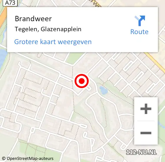 Locatie op kaart van de 112 melding: Brandweer Tegelen, Glazenapplein op 25 april 2020 22:51