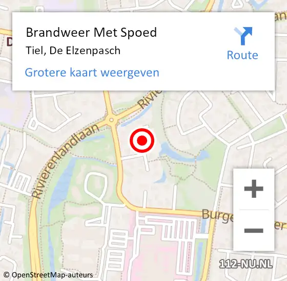 Locatie op kaart van de 112 melding: Brandweer Met Spoed Naar Tiel, De Elzenpasch op 26 april 2020 00:15