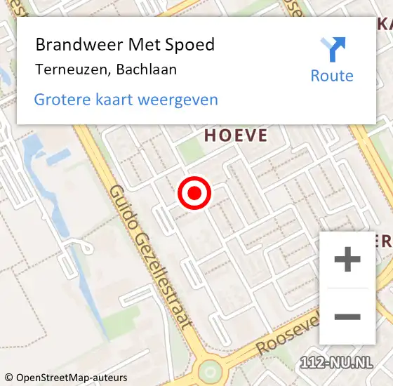 Locatie op kaart van de 112 melding: Brandweer Met Spoed Naar Terneuzen, Bachlaan op 26 april 2020 00:45