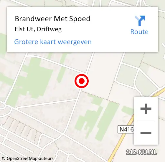 Locatie op kaart van de 112 melding: Brandweer Met Spoed Naar Elst Ut, Driftweg op 26 april 2020 01:06