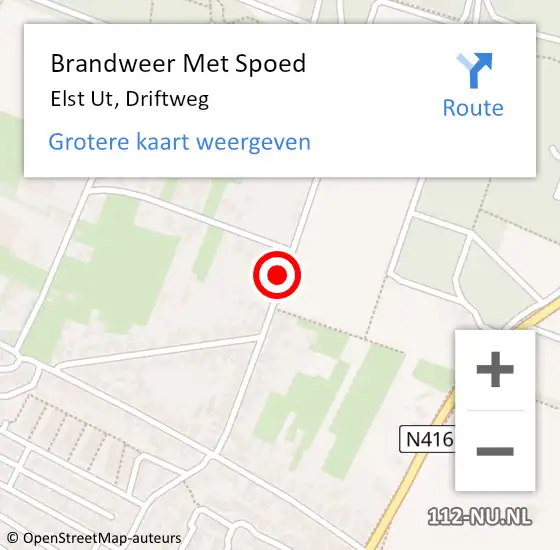 Locatie op kaart van de 112 melding: Brandweer Met Spoed Naar Elst Ut, Driftweg op 26 april 2020 02:00