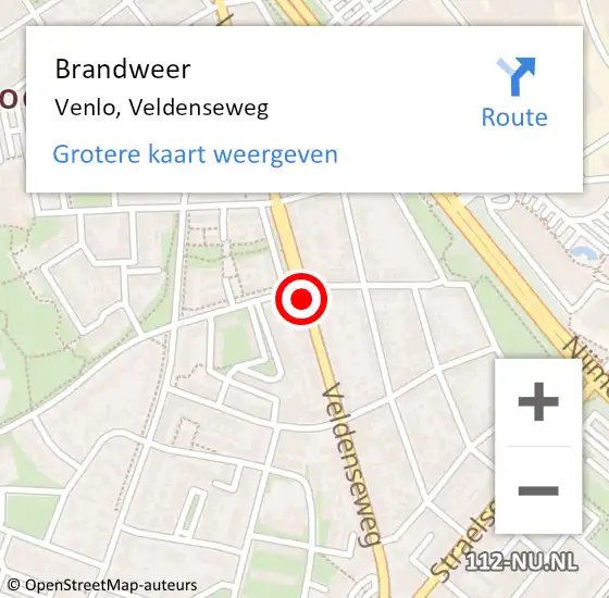 Locatie op kaart van de 112 melding: Brandweer Venlo, Veldenseweg op 26 april 2020 02:14