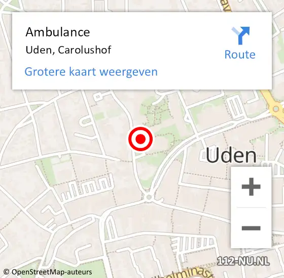 Locatie op kaart van de 112 melding: Ambulance Uden, Carolushof op 26 april 2020 09:18