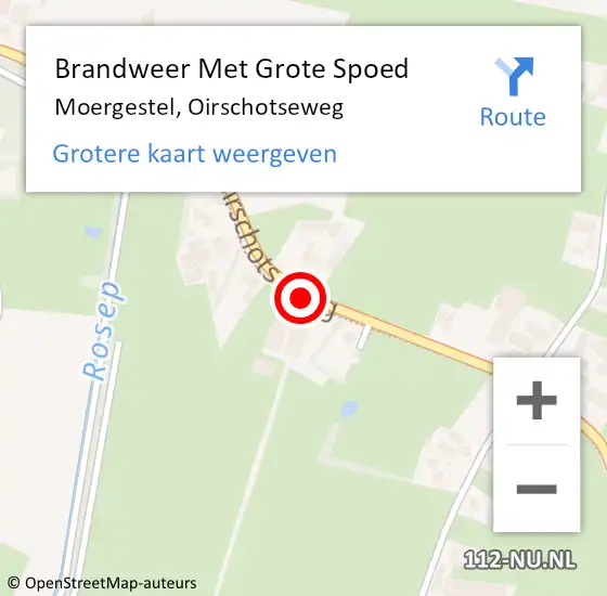 Locatie op kaart van de 112 melding: Brandweer Met Grote Spoed Naar Moergestel, Oirschotseweg op 26 april 2020 12:26