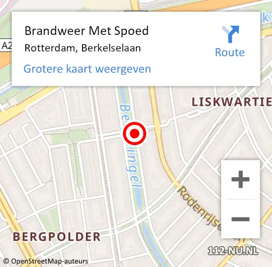 Locatie op kaart van de 112 melding: Brandweer Met Spoed Naar Rotterdam, Berkelselaan op 26 april 2020 12:32