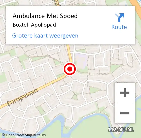 Locatie op kaart van de 112 melding: Ambulance Met Spoed Naar Boxtel, Apollopad op 26 april 2020 13:55