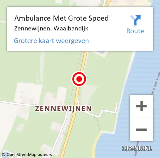 Locatie op kaart van de 112 melding: Ambulance Met Grote Spoed Naar Zennewijnen, Waalbandijk op 26 april 2020 15:23